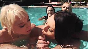 Teen Girls' Wild Pool Party. Group Fun Ensues.