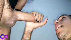 Kildrian gives forked tongue blowjob to ander hard