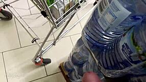 Helping a guy cum in supermarket, so public and risky!