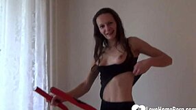 Hot Teen Brunette Strips Clothes Off to Finger Hairy Pussy in Homemade Solo