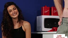 Cute Babe Spreads Legs Wide to Assist Jerking Guy Now!