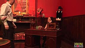 Brunette MILF Shaved Pussy Takes Thick Dick in Cowgirl