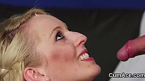 Attractive woman receives facial and consumes the semen