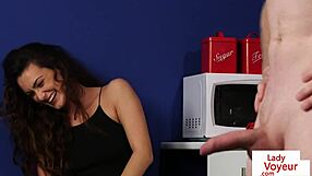 Cute Babe Spreads Legs Wide to Assist Jerking Guy Now!