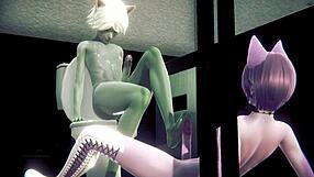 Furry Yaoi Sissy Crossdress Boys Bang in Public Toilet. Anime Cat Boy Action!