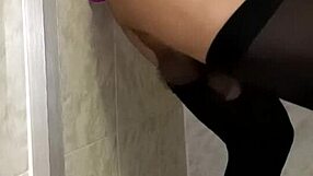 Latina Uses Dildo In Bathroom Sex