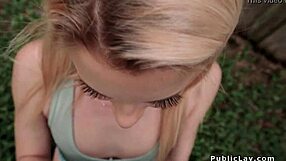 Blonde rides cowgirl on lawn in outdoor voyeur pickup