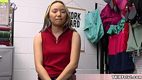 Caught shoplifting, cute Asia Lee offers her tiny pussy to avoid trouble—will it work?