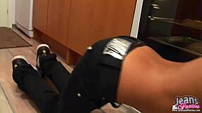 these tight jeans hug my teen 18+ body so tight, undressing for neighbors?