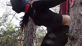 Tied Up To A Tree Outdoor In Sexy Pantyhose And High Ankle Boots For Rough Fuck!