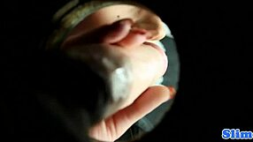 Adorable Classy Redhead in Glamour Heels Tugs Gloryhole Cock for Euro Bukkake Jizz