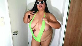 green slingshot outfit leads to swallow cum with tits fat big tits bbw
