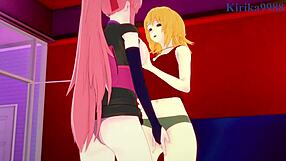 Cagalli, Yula, Lacus, Sulette, and Miorine in intense lesbian hentai play from Gundam