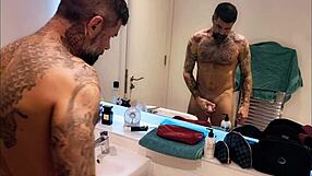 Dirty guy gets incredibly horny while bathing in the shower.