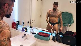 Dirty guy gets incredibly horny while bathing in the shower.