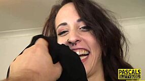 Stockinged bdsm slut with small tits fingered and masturbated in bondage