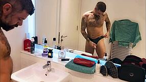 Dirty guy gets incredibly horny while bathing in the shower.