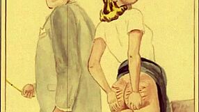 Vintage Erotic Comic Drawing of Anime Hentai Characters