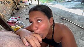 Neighbor with big tits bends over for pov blowjob and deepthroat on monster cock before sex