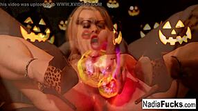 Hot stacked nadia masturbates to orgasm on halloween