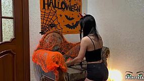 Stepson Pumped Stepmom’s Pussy Full of Sperm Before Halloween Night! Unbelievable Load!