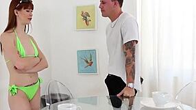 Redhead teen gives handjob, deepthroat, and fucks with choking