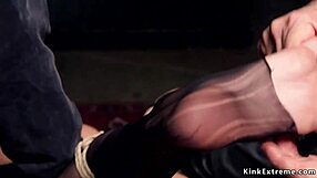 Bound Teen Trainee Choked in Intense Threesome Anal Fucking.