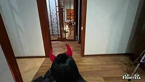 Stepson Pumped Stepmom’s Pussy Full of Sperm Before Halloween Night! Unbelievable Load!