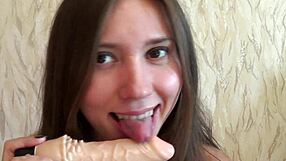 Fetish tongue play with Ananta Shakti sucking kinky dildo