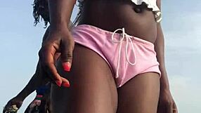 Crazybitch twerking hard in sexy clothes on beach