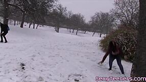 teen in threeway gets doggystyled with big tits