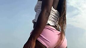 Crazybitch twerking hard in sexy clothes on beach
