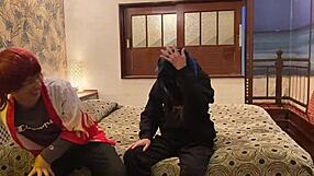 japanese wife in halloween cosplay deepthroat creampie