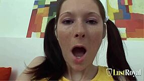 Beautiful teen with ponytails intensely fucked in missionary and doggystyle