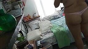 curvy milf secretly cleans her room while being watched