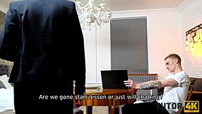 Sexy mature teacher seduces young man into steamy classroom affair