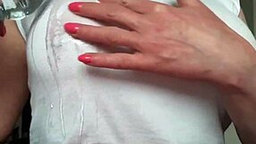 Busty milf wets t-shirt without bra, orgasms from pierced nipples