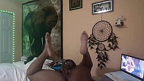 Naejae rubs her wet pussy watching lesbian porn