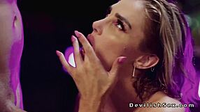 Does this dude fuck the sexy blonde in stockings? Watch her suck cock and get cumshot.