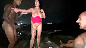 Friends Eat Big Tits Slut in Street While Watched