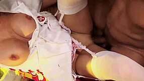 stacey in uniform sucks blonde babe's shaved pussy