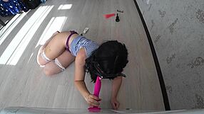 Girl Sucks Rubber Cock and Fucks Juicy Ass for Anal Orgasm in Stockings