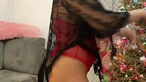 Anna Maria, mature Latina, shines in red lingerie for Christmas