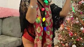 Anna Maria, mature Latina, shines in red lingerie for Christmas