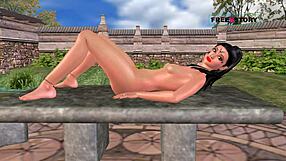 an animated 3d cartoon of a cute indian girl masturbating with a carrot