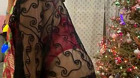 Anna Maria, mature Latina, shines in red lingerie for Christmas