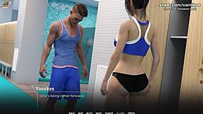 busty babe gives handjob and titjob in public college shower - but is it taboo in this 3d hentai game?