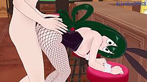 nejire hado, tsuyu asui, and izuku midoriya in bunny girl hentai action