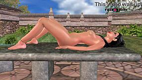 an animated 3d cartoon of a cute indian girl masturbating with a carrot