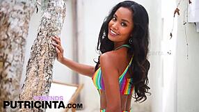 Putri cinta strips her colorful dress to reveal tight asshole